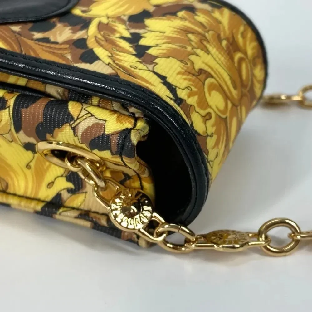Auth VERSACE Pochette bag vintage Leopard print Chain mobile case Shoulder Bag